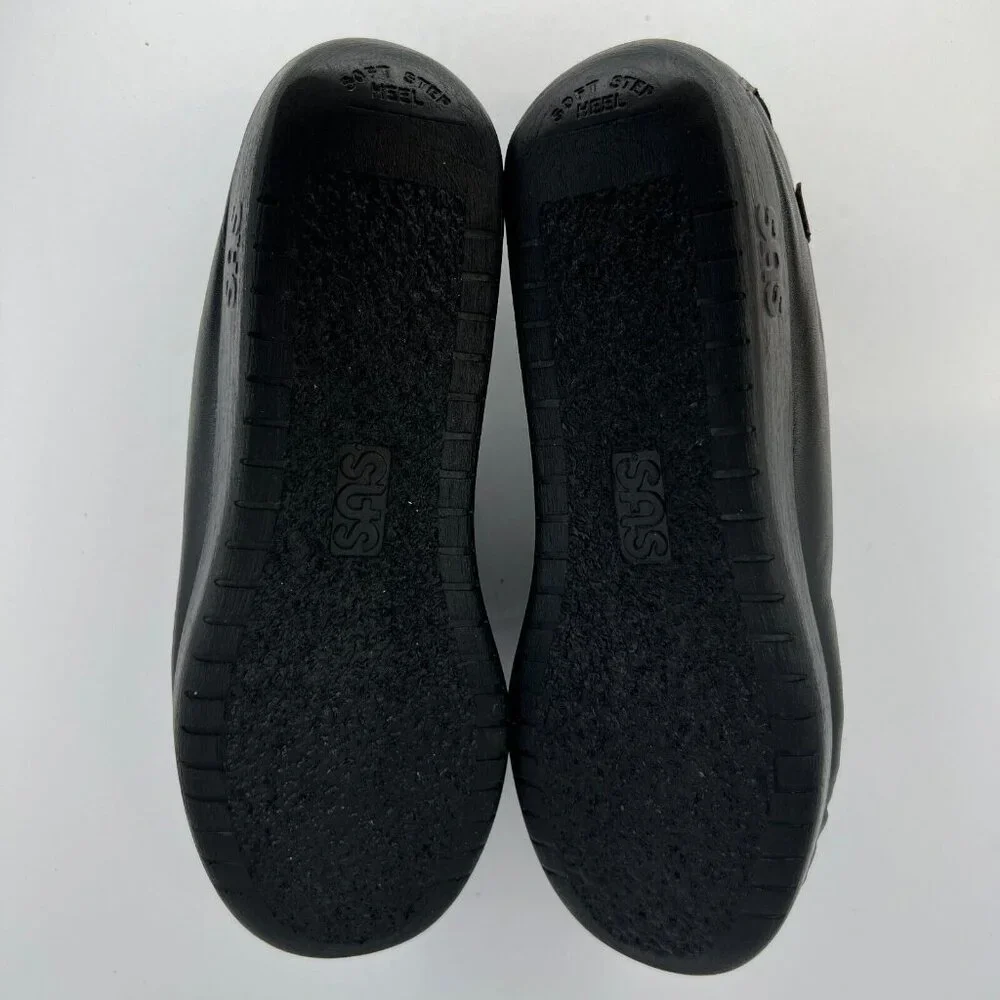 SAS Womens Black Penny Handsewn Leather Soft Teel Heel Slip-On Size 7 Loafers